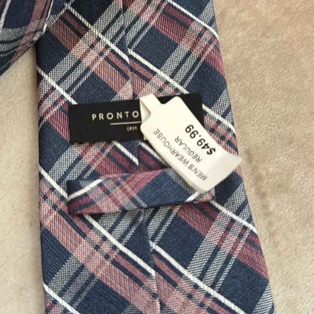 NWT $49 Pronto Uomo 100% Gentleman’s Silk Striped Tie Coastal Blue White Pink